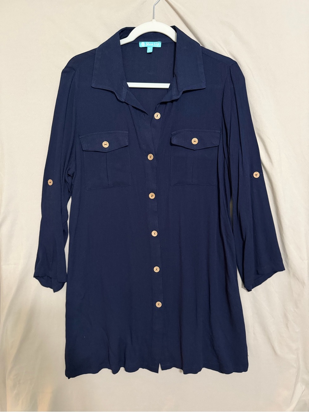 Casual Button-Front Navy Tunic Top